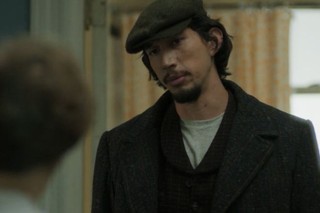 A coat? A coat?! Please send back this clothed man and deliver us the shirtless Adam Driver that we ordered!