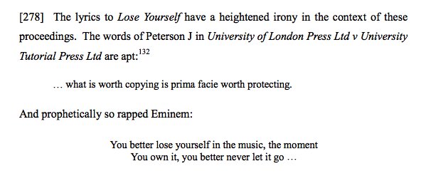 A High Court judge closes a judgement by quoting Eminem