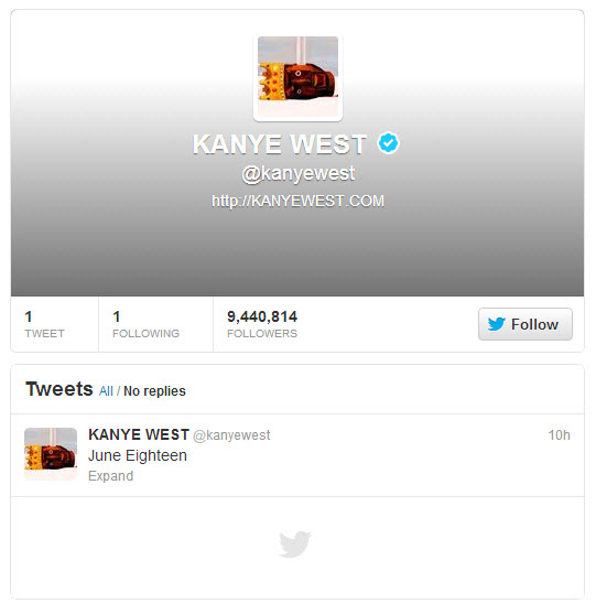 This is all that's left of Kanye's Twitter account.