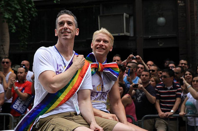 Dan Savage and Terry Miller at the NYC Pride March in 2011. [Photo credit: ChrisJtse]