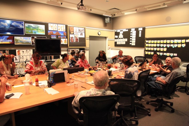 MOANA filmmakers consult with members of the MOANA Oceanic Story Trust.