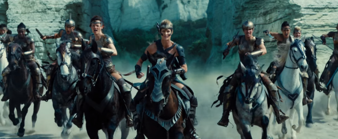 The Amazons, led by Antiope, charging against German soldiers. Credit: Warner Bros/YouTube