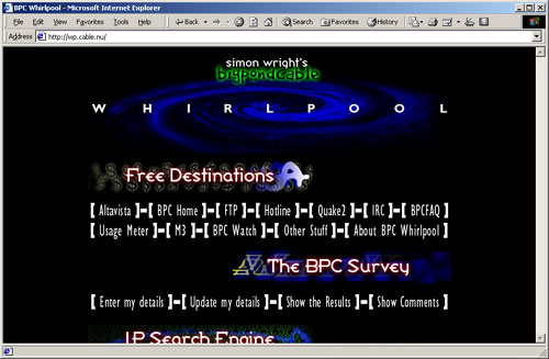 A screenshot of Whirlpool when it launched in 1998.