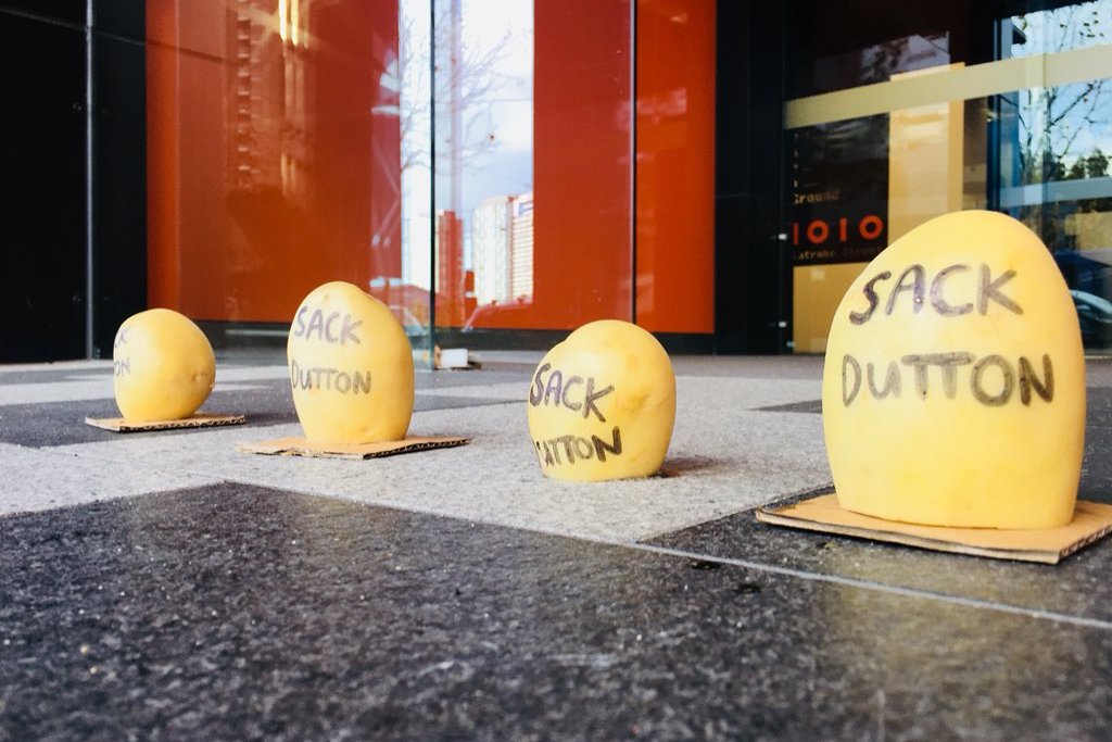 Peter Dutton potato protest