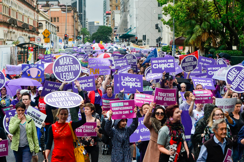 A protest ahead of Queensland's vote on decriminalising abortion