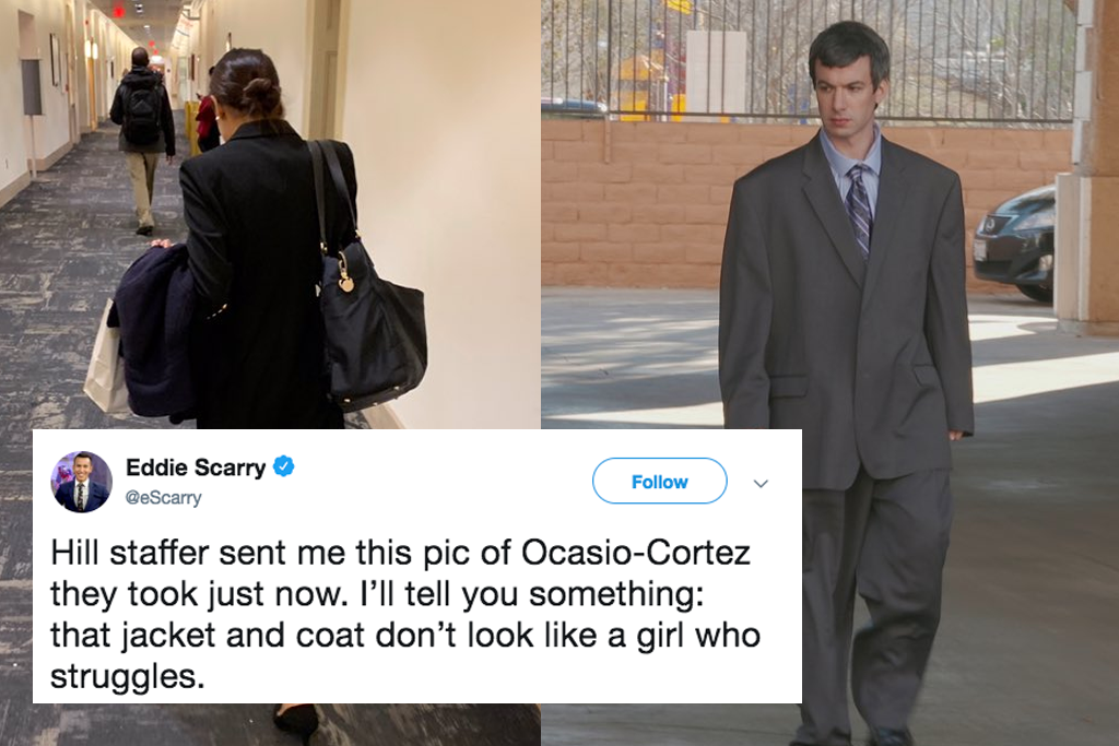 "Hill staffer sent me this pic of Ocasio-Cortez they took just now. I’ll tell you something: that jacket and coat don’t look like a girl who struggles."