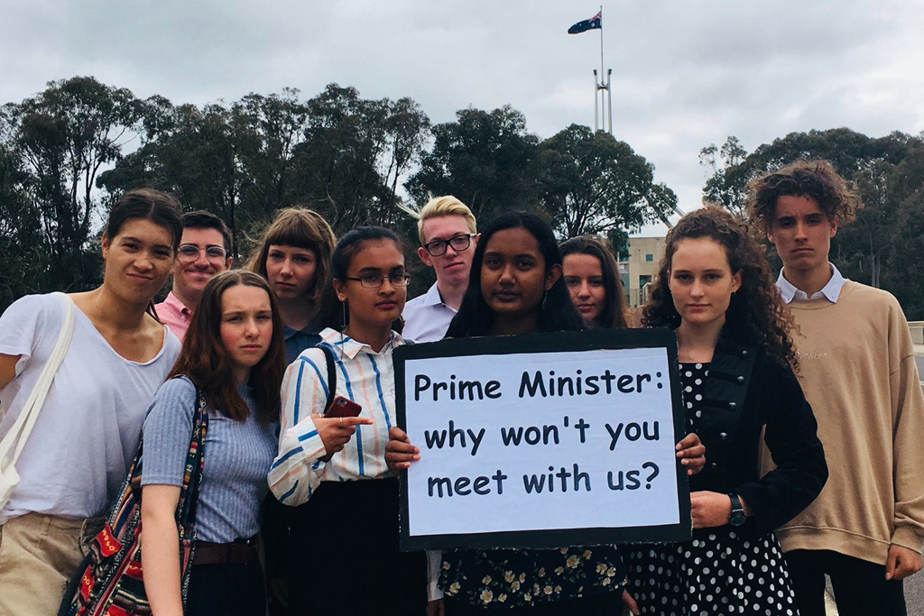 Schools strikers visited Canberra to meet with Scott Morrison, but the Prime Minister didn't respond.