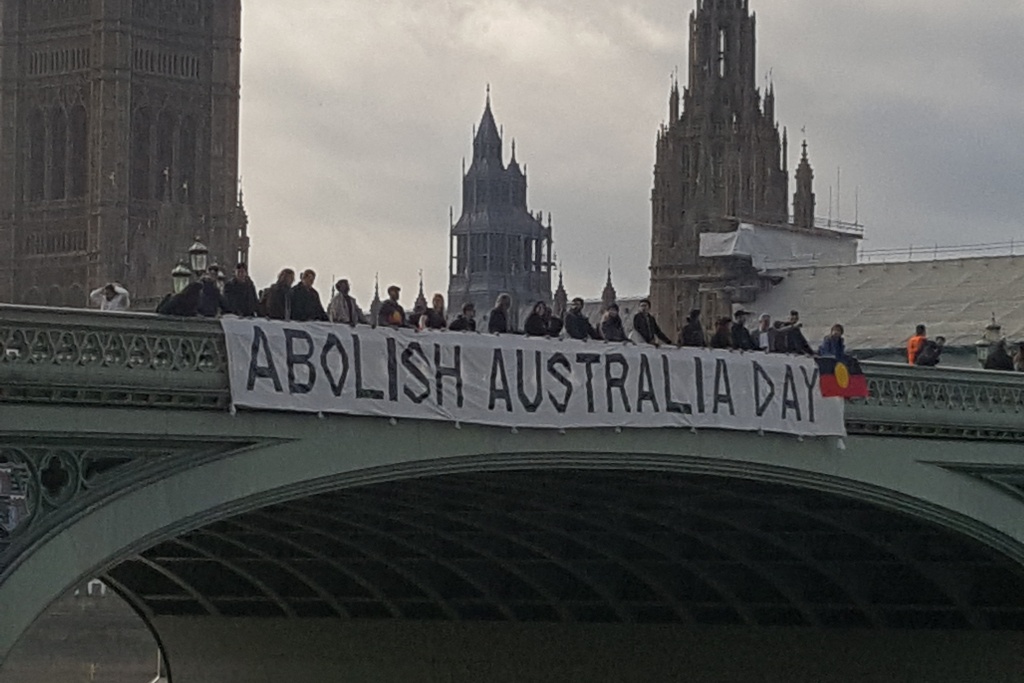 Australia Day protest on Westminster Bridge in London