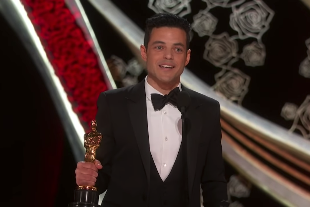 Rami Malek accepts the Best Actor Award for Bohemian Rhapsody at the 2019 Oscars