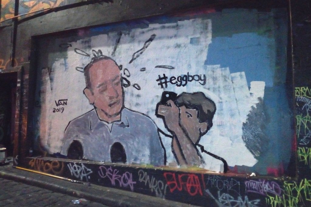 Egg Boy mural painted over twice