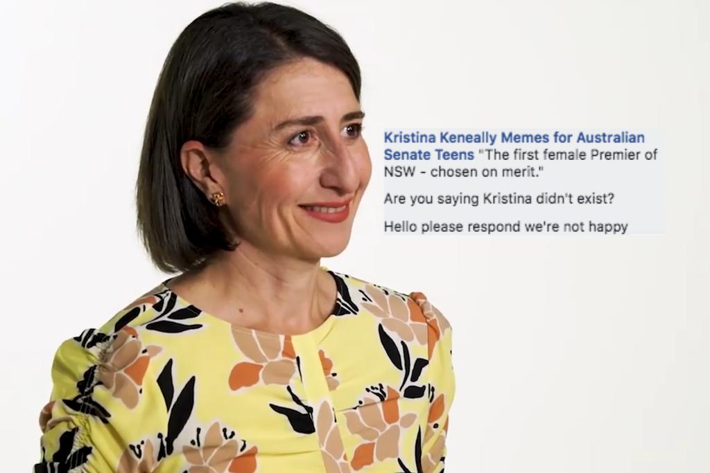 Gladys Berejiklian's latest campaign video claims she is the first female NSW Premier 'elected by merit'.