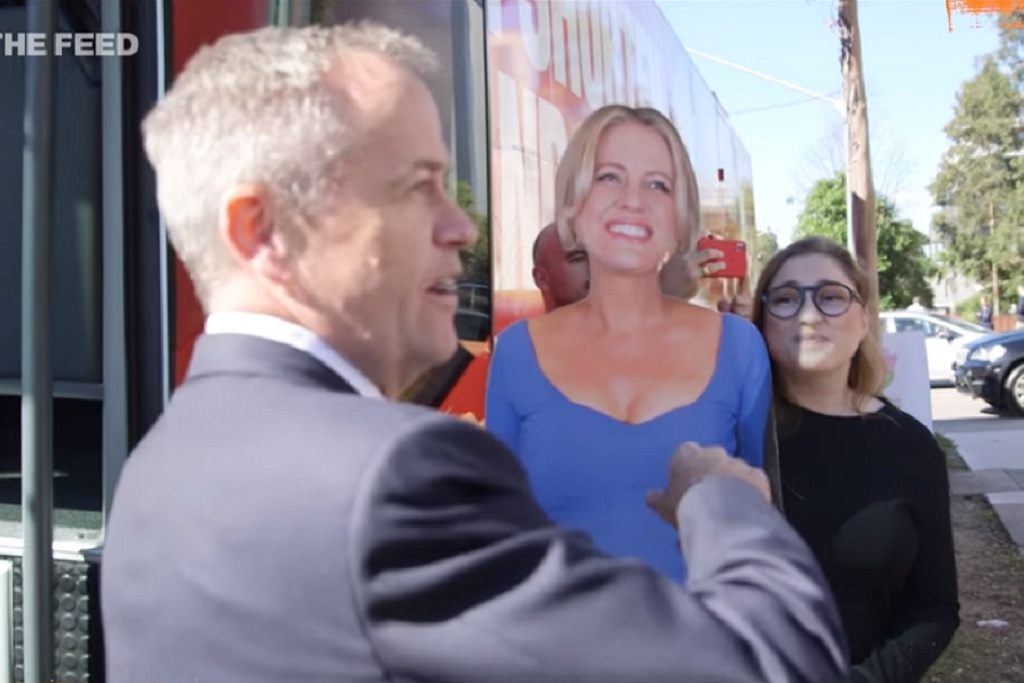 The Feed improve Bill Shorten's campaign with a giant cardboard cut-out of his wife.
