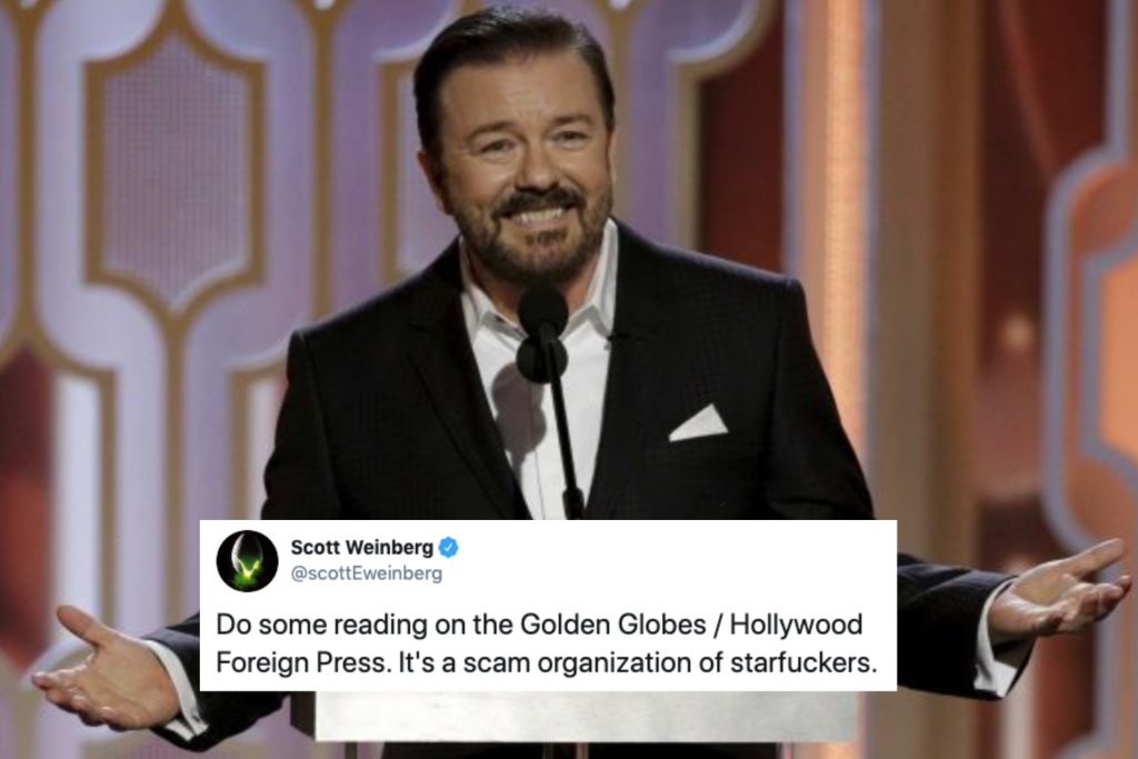 Ricky Gervais at the Golden Globes