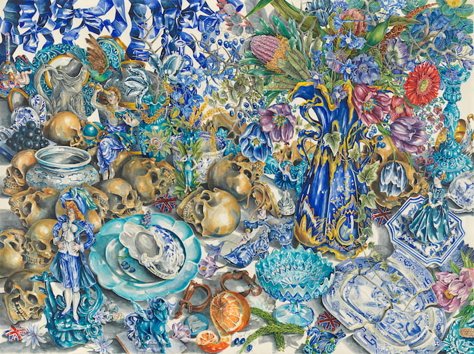 Ex de Medici, Blue (Bower/Bauer) 1998-2000, painting in watercolour over black pencil, 114.0 h x 152.8 w cm, National Gallery of Australia, Canberra, Purchased 2004, © eX de Medici