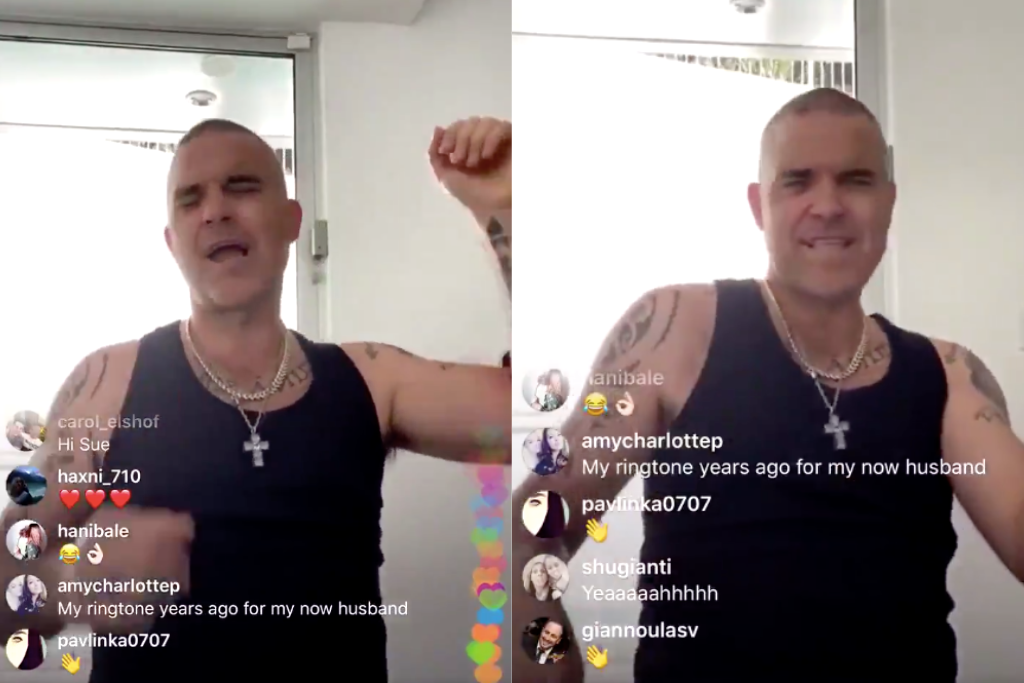 Robbie Williams on Instagram live keeping people entertained during coronavirus quarantine