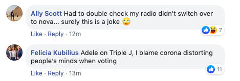 Adele commenters on triple j Facebook