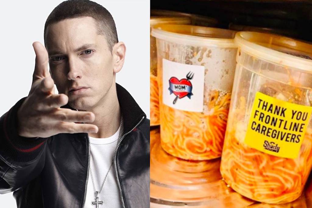 Eminem donates 'mom's spaghetti' to Detroit hospital workers