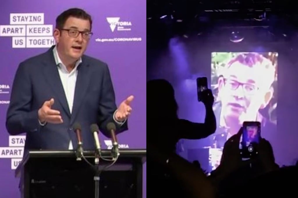 Punters dance to Dan Andrews 'get on the beers' remix at Hot Dub Wine Machine in Perth