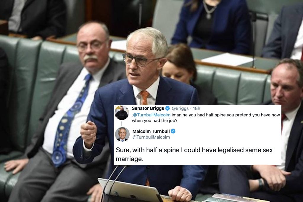 Malcolm Turnbull claims his 'spine' is responsible for same-sex marriage, LGBTIQ+ Australians shut him down