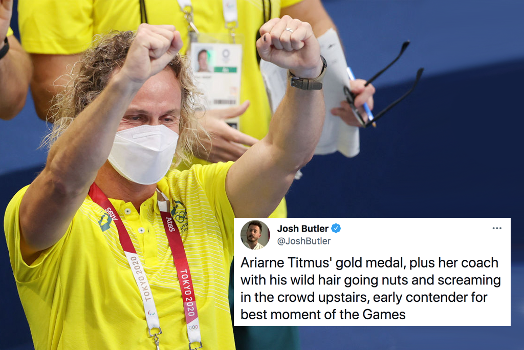 ariarne titmus coach reaction gold 400m freestyle olympics
