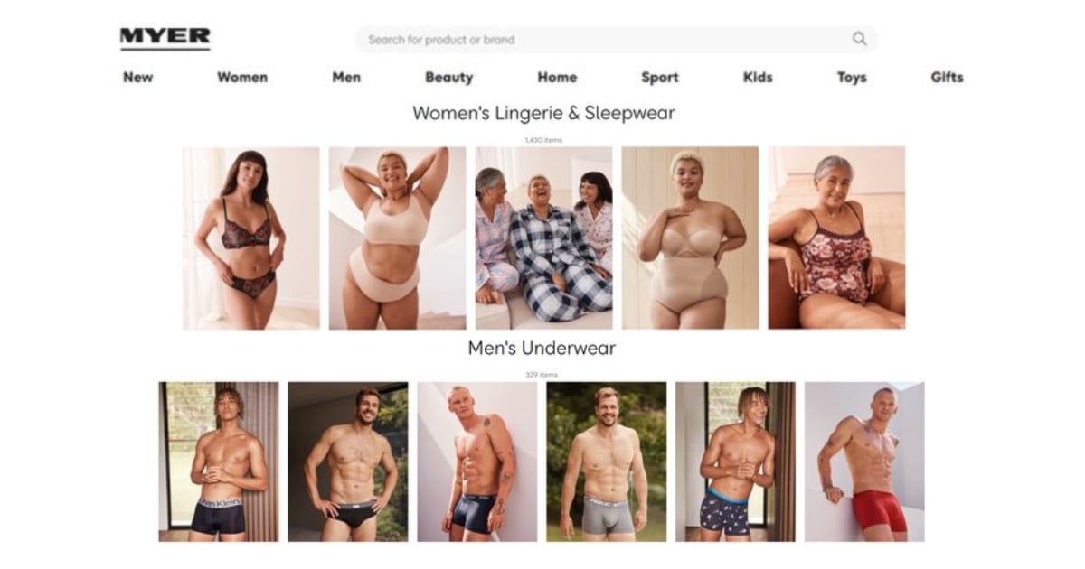 Myer Underwear Site Criticised For Male Model Body Double Standard
