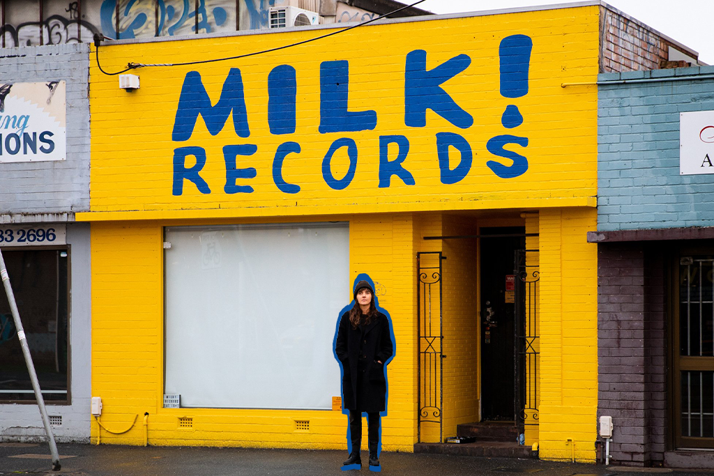 Courtney Barnett stands out the front of Milk! Records in Melbourne in celebration of Milk! Records 10 Year Anniversary and birthday
