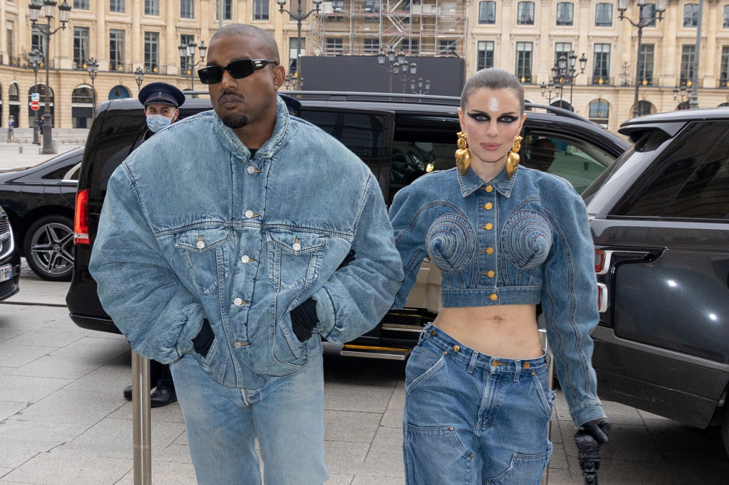 Kanye West and Julia Fox wearing denim together