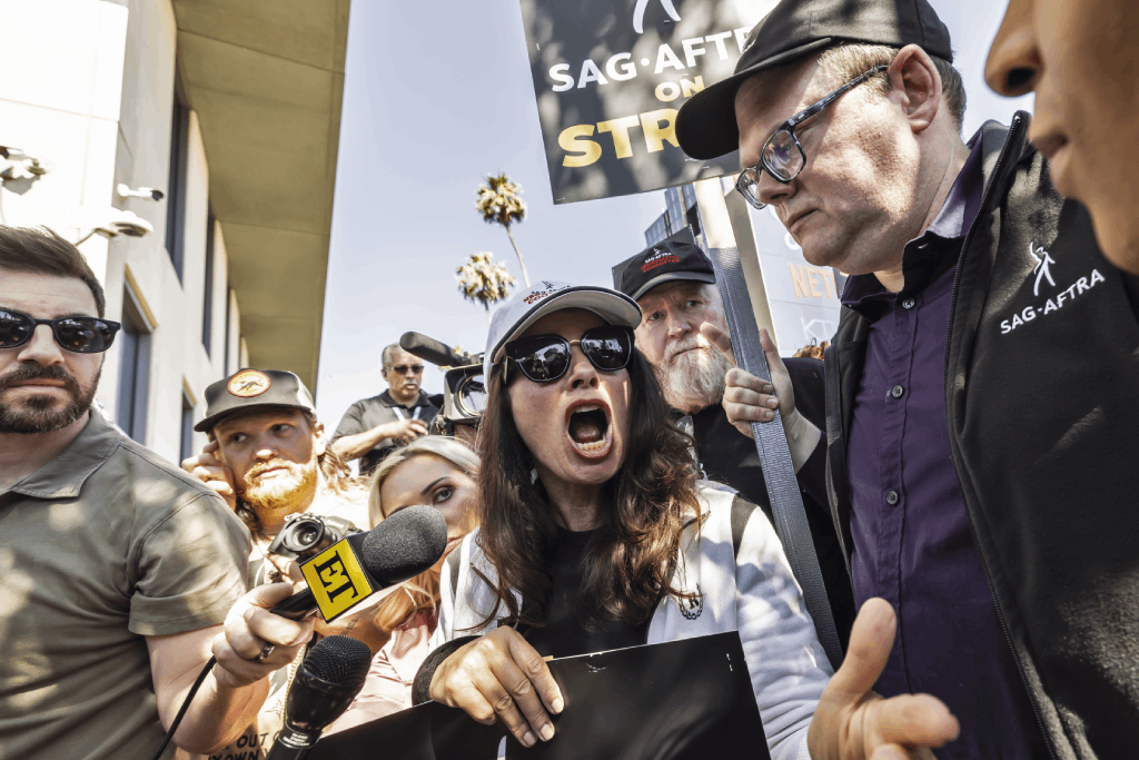 Fran Drescher Holds A Placard As SAG-AFTRA joins WGA for Historic Double Strike