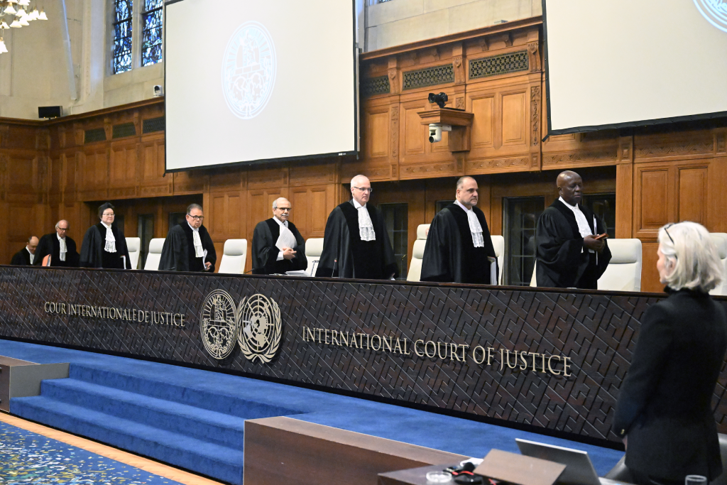 judges lined up at the international court of justice for south africa's genocide case against israel