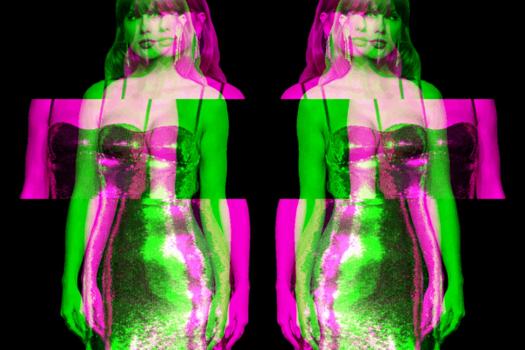 seeing double of taylor swift in different colours layered over each other